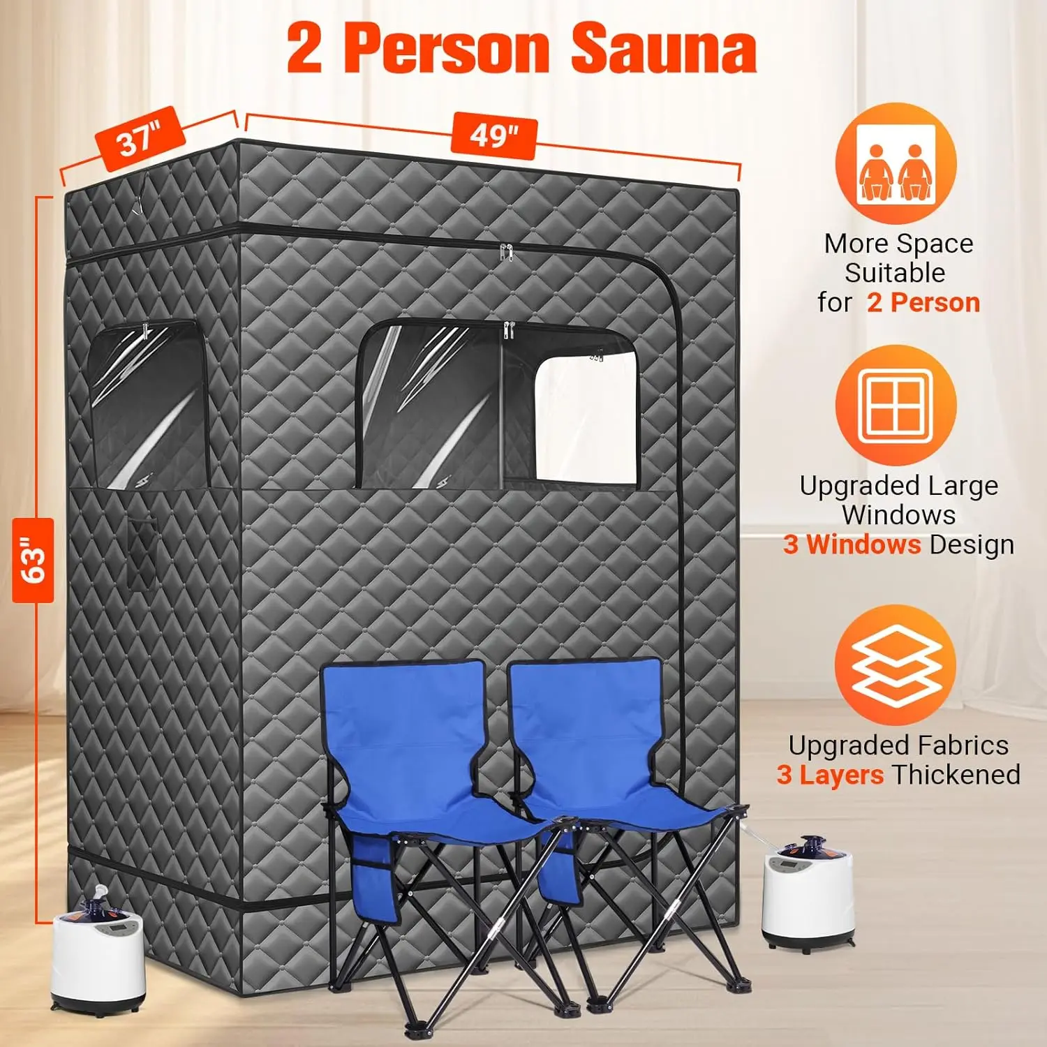 Sauna familiare, sauna a vapore portatile per 1 o 2 persone, 2 macchine sauna 1000W, 2 sedie ad acqua, 9 piani regolabili