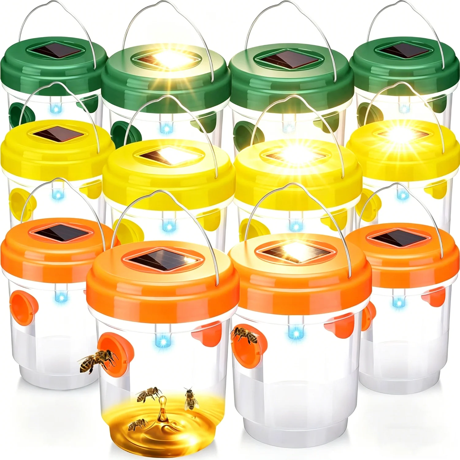 1-6PCS Solar Wasp Trap Waterproof Fly Traps Outdoor Hanging Wasp with LED Light Flying Insect Bee Killer for Outside Patio Home