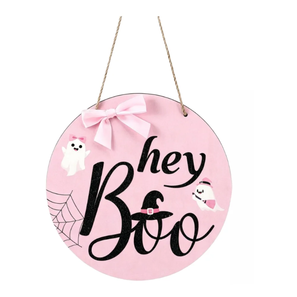 Boo Circular Wooden Door Sign for Halloween Decoration Handmade Wood Craft Spooky Theme Party Decor 25cm x 15cm Size