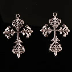 2pcs Silver Plated Large Catholic Double Sided Flower Cross Pendant Retro Necklace Accessories DIY Charm Jewelry Crafts Making