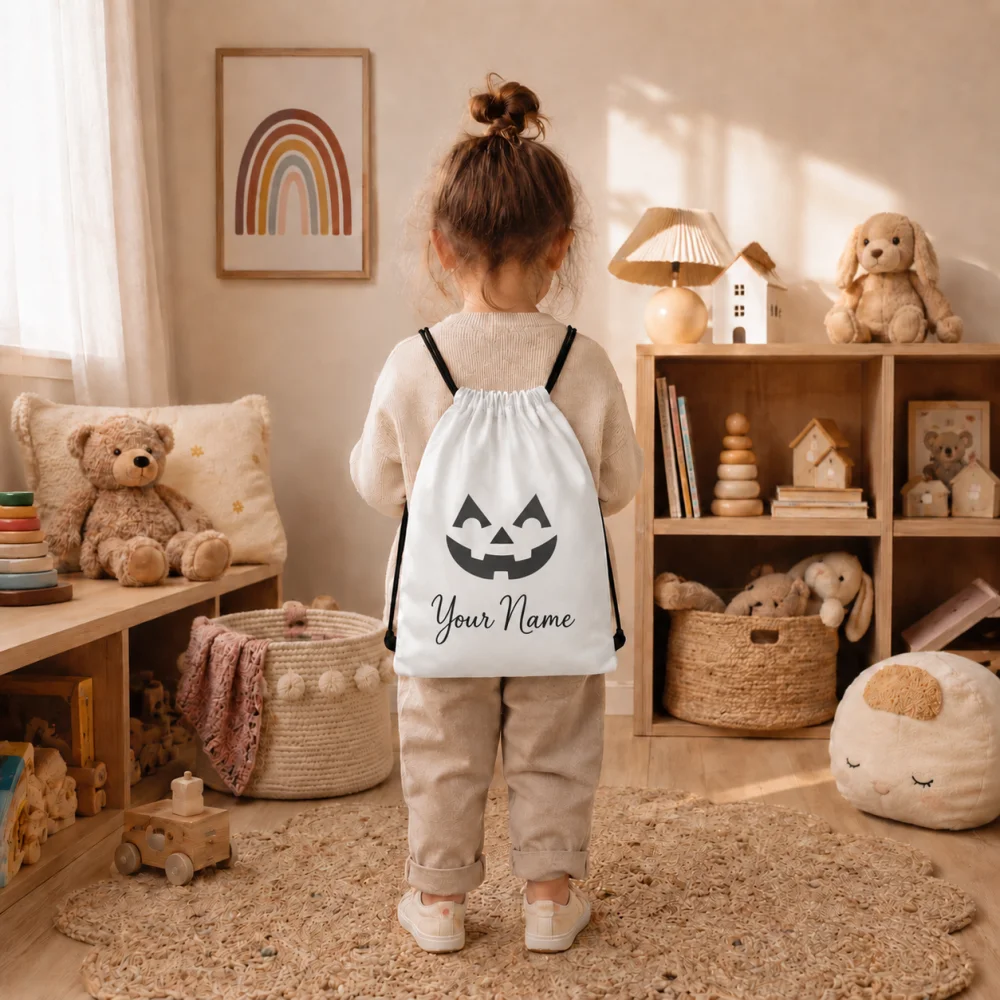 Personalized Lantern Drawstring Backpack Custom Name Kids Halloween Candy Bag Children Trick Or Treat Sack Halloween Storage Bag
