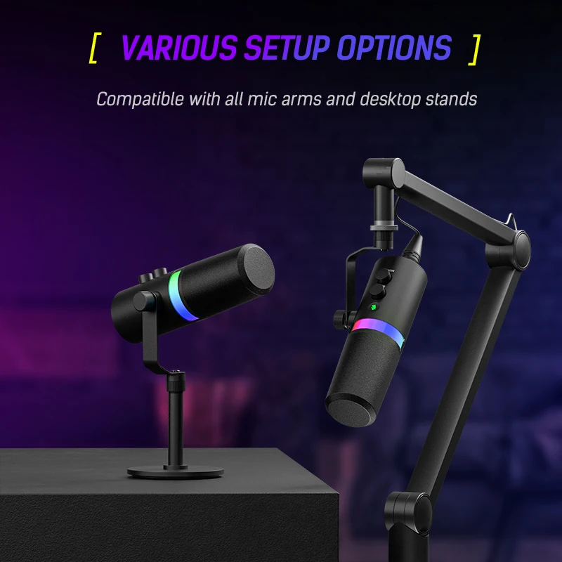 Professional OEM XLR USB Dynamic Microphone With RGB Light for Podcast Recording PC Computer Gaming Streaming Mic