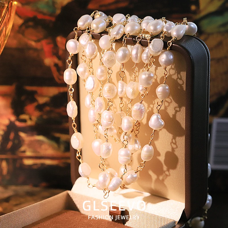 متعدد الطبقات اللؤلؤ الطبيعي قلادة جديدة خفيفة فاخرة موضة مخصصة قلادة هدية للنساء مجوهرات GN0817