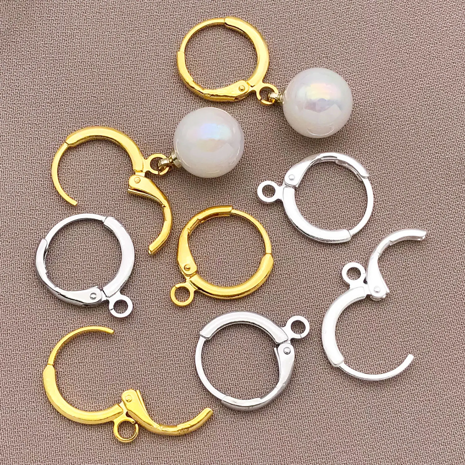 Mix 4/6/10 Pieces of 18K Copper Plated Genuine Golden Thick Silvery White Golden Round Ear Hooks, DIY Jewelry Making Accessories