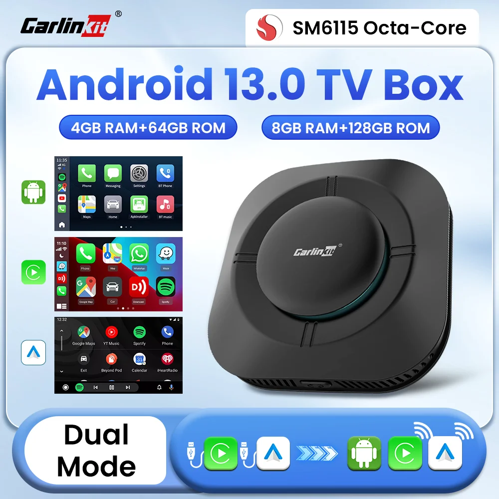 Carlinkit Tbox S2 Android 13 Box SM6115 Wireless Android Auto Carplay Car Partner Robot LED Car Accessories For Youtube Netflix