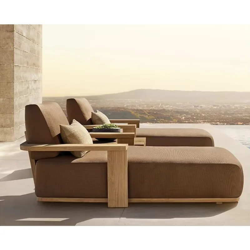 TG High-End Modern Design Style Natural Teak Chaise Daybed Sun Lounger for Outdoor Pool Garden Hotel Courtyard
