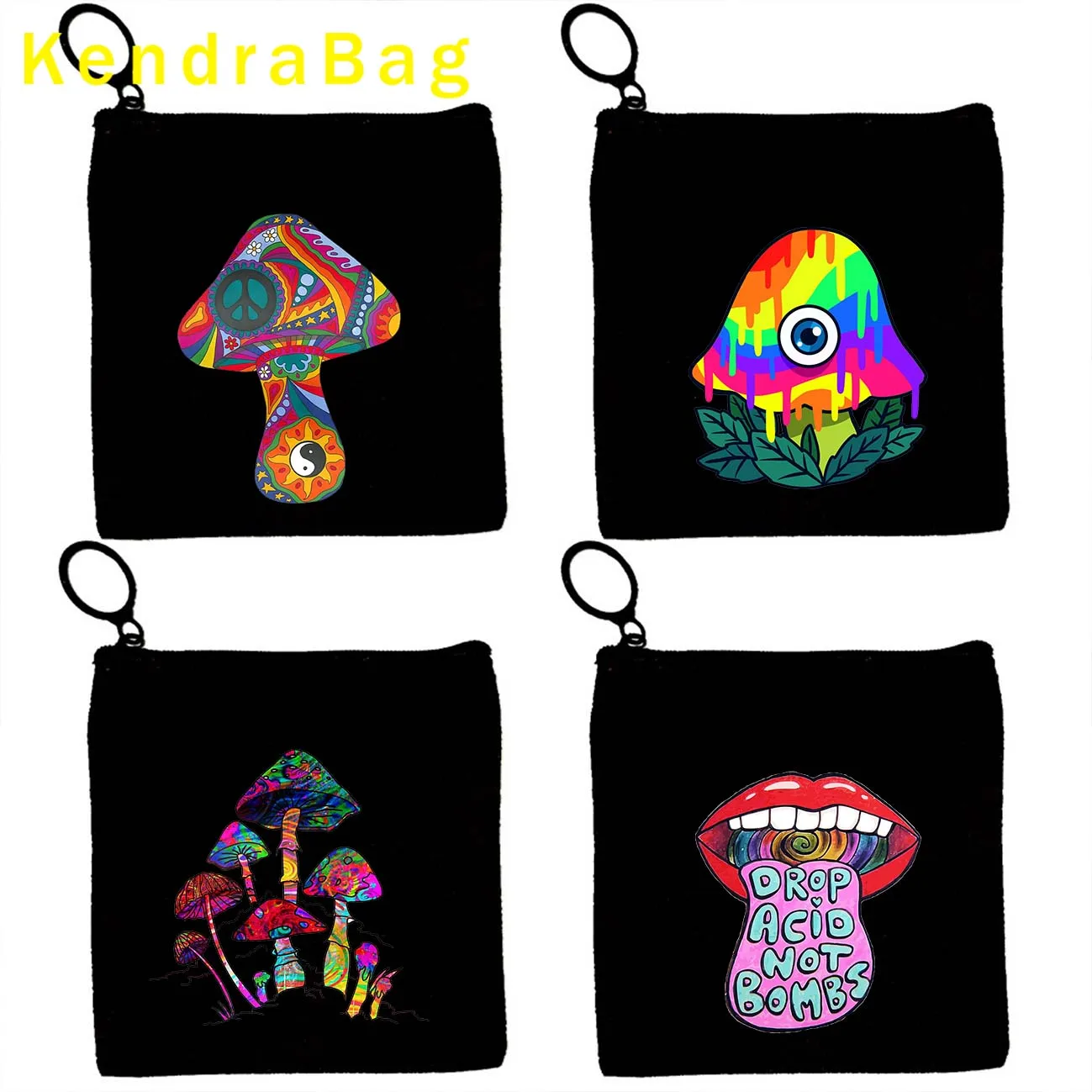 

Celestial Mosaic Sun Moon Psychedelic Trippy Magic Mushroom Garden Buddha Key Coin Purse Eco Canvas Bag Pouch Wallet Zipper Gift