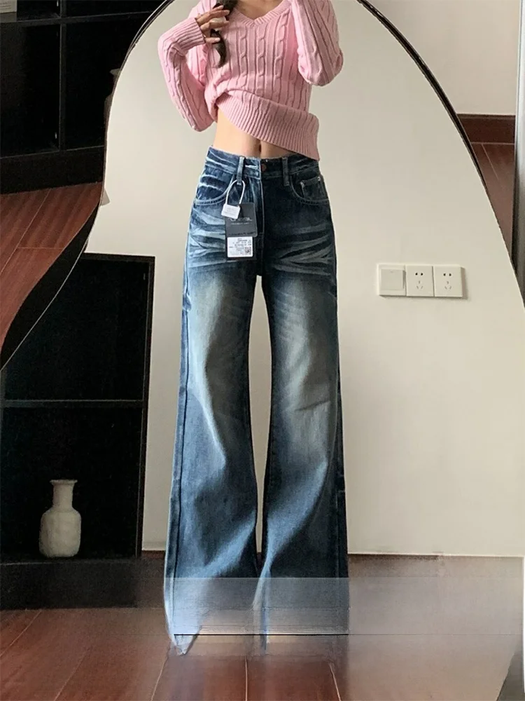 

Джинсы женские Thiened Warm Waed, повседневные, с высокой талией, на молнии, синие, осенне-зимние, новые, слегка расклешенные брюки