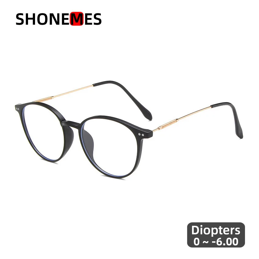 Shonemes Round Myopia Glasses Men Women Shortsighted Eyeglass Black Brown TR90 Myopic Glasses Diopters -0.50 1 2 3 4 5 6
