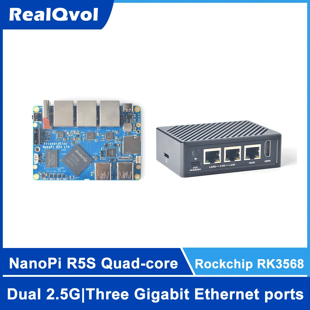 RealQvol FriendlyELEC NanoPi R5S Rockchip RK3568B2 A55 Dual 2.5G Ethernet Port Support M.2 WiFi Module HDMI2.0 Linux/Debian