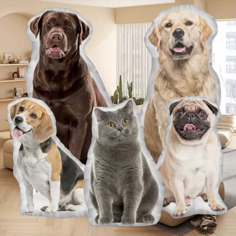 1PC Double Sided 3D Printing Custom Pet Photo Cushion Soft Plush Dog Cat Seat Throw Pillow view 2