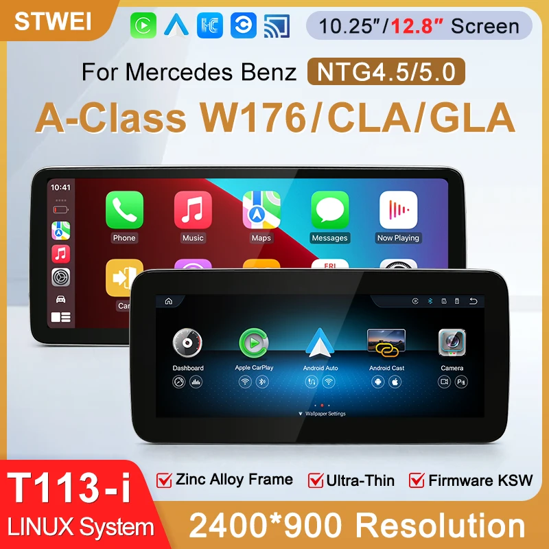STWEI 2026 New Slim Screens Linux System 12.8inch 2400X900 Resolution For Mercedes-Benz A Class W176 CLA C117 GLA X156 CarPlay