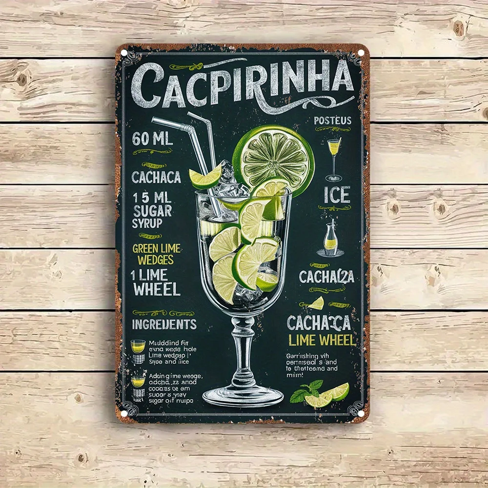 Vintage Caipirinha Recipe Metal Sign -  Aluminum Wall Art  Ideal for Home & Office Decor ，Bar, Kitchen, Game Room Enthusiasts