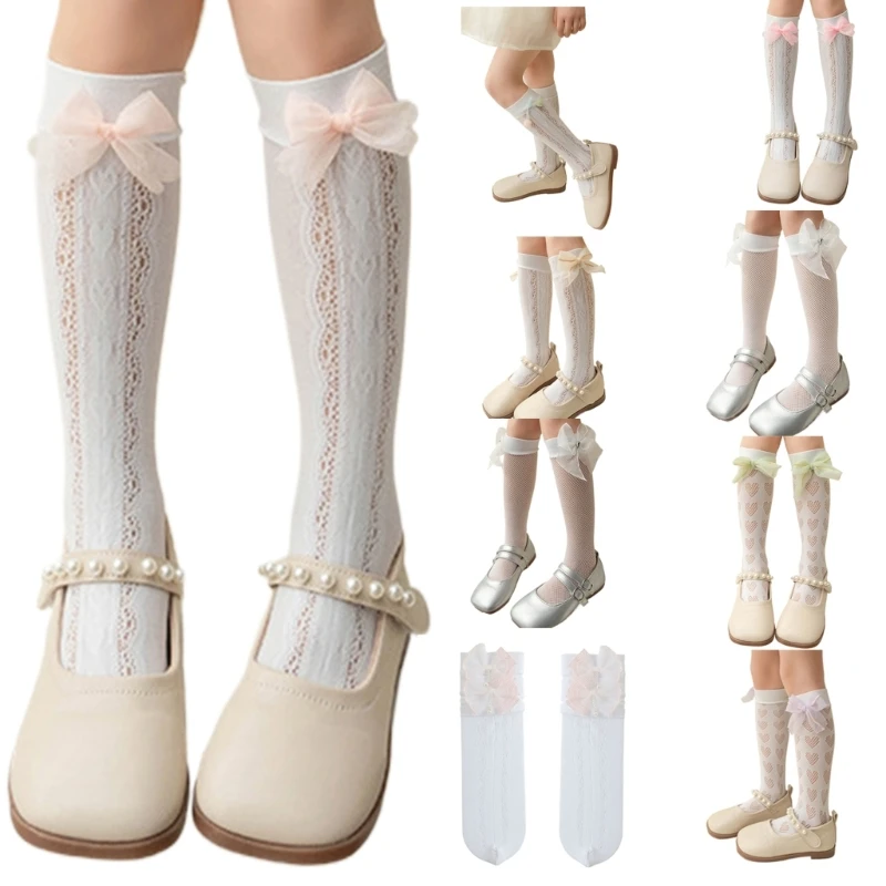 Mesh Socks for Kids Spring Antimosquito Knee High Socks for Toddlers Breathable Lace Bowknot Hollowed Socks for Girls