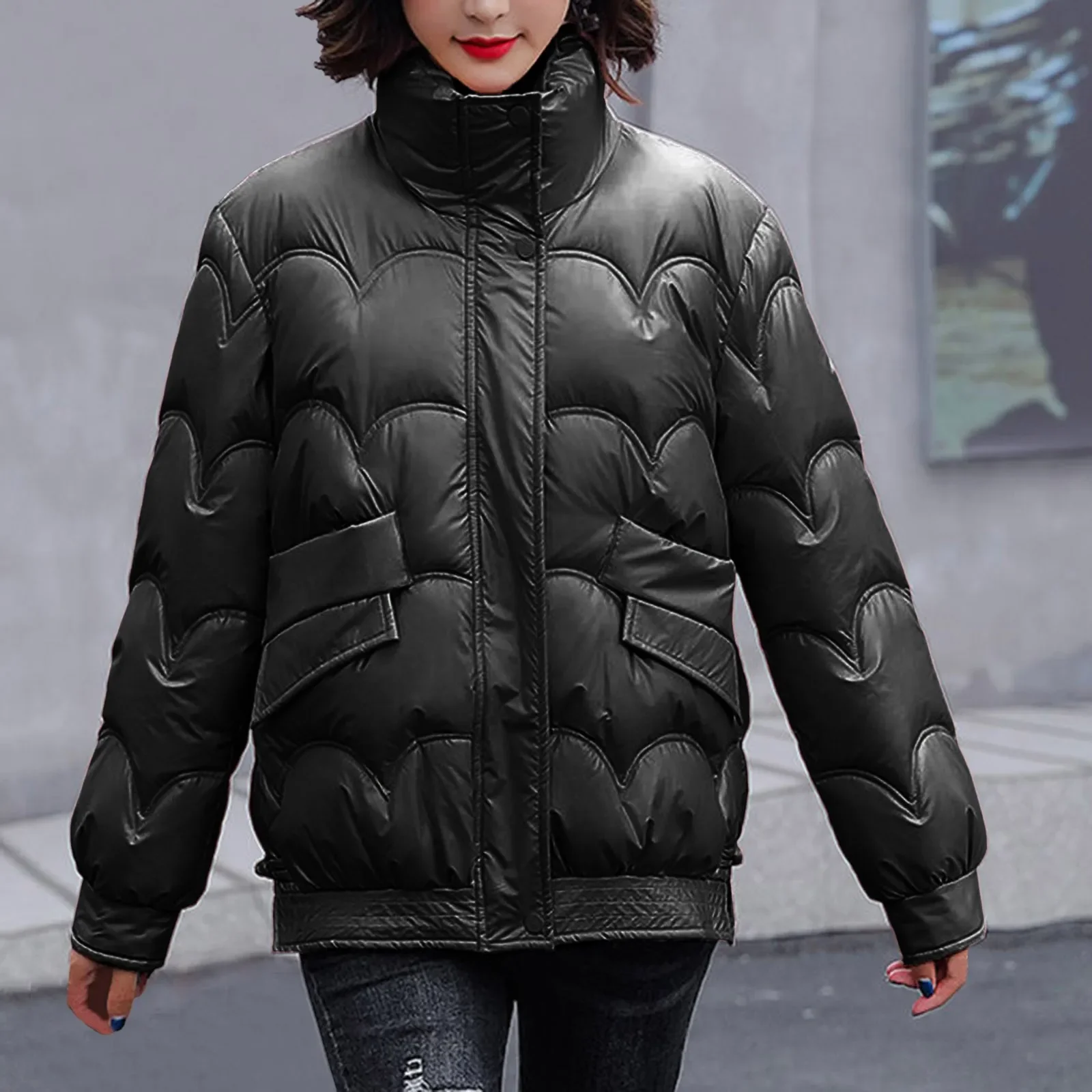 Chaqueta de plumón de algodón brillante para mujer, Parkas gruesas y cálidas, Abrigo acolchado de algodón, prendas de vestir femeninas, invierno, nuevo, 2023