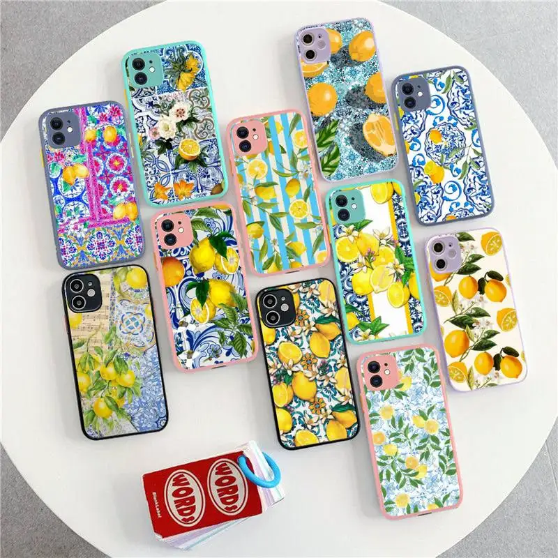 

Mediterranean Lemon Phone Case for iPhone 14 11 12 13 Mini Pro Max 8 7 Plus X XR XS MAX Translucent Matte Cover