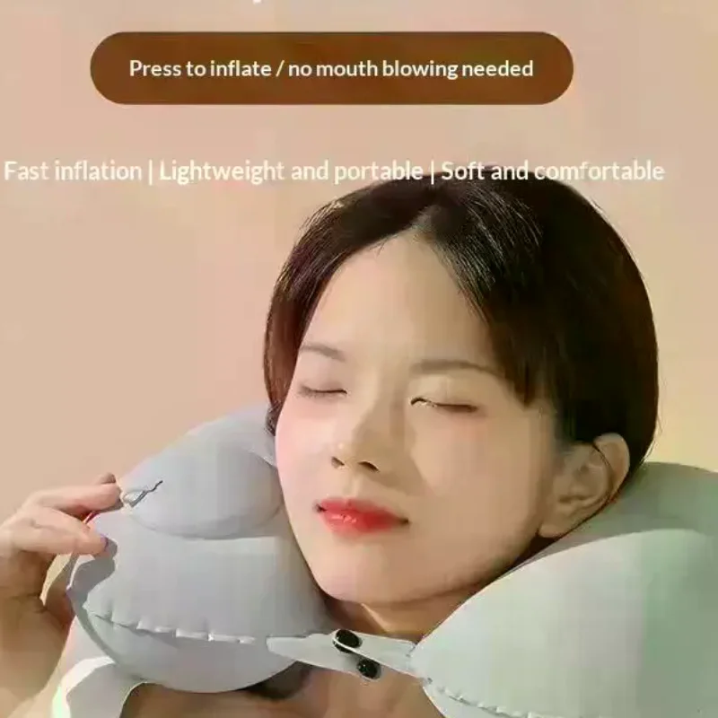 Flocking Inflatable Portable Neck Pillow That Can Be Stored And Self Filled Suitable For Outdoor Travel Business Trips Camping