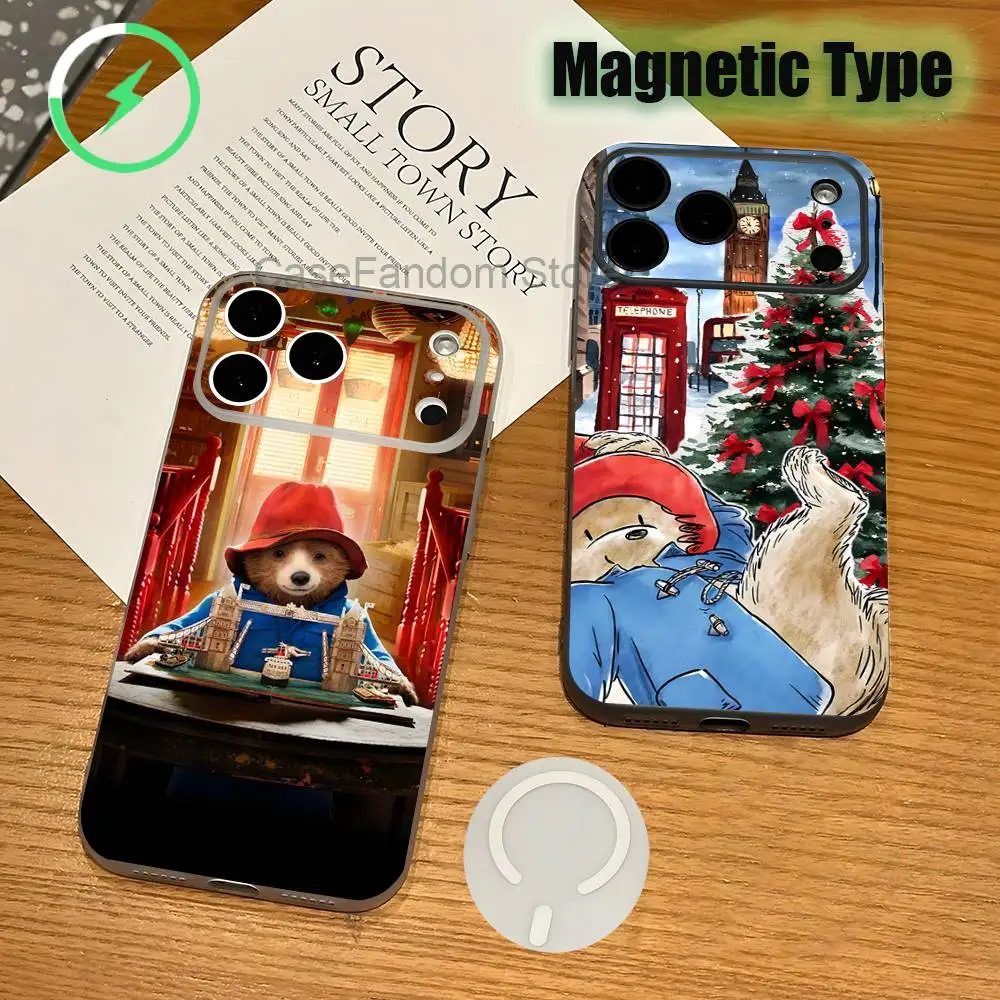

P-PaddingtonS Bear Transparent White Phone Case For iPhone 17,16,15,14,13,12,11,Pro,Max,Plus Magnetic Wireless Charging