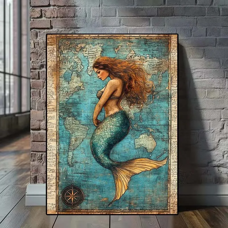 خمر بحري المشارك يطبع العتيقة البحر الكنز خريطة حائط لوح رسم صورة فنية لغرفة المعيشة ديكور المنزل الرجعية