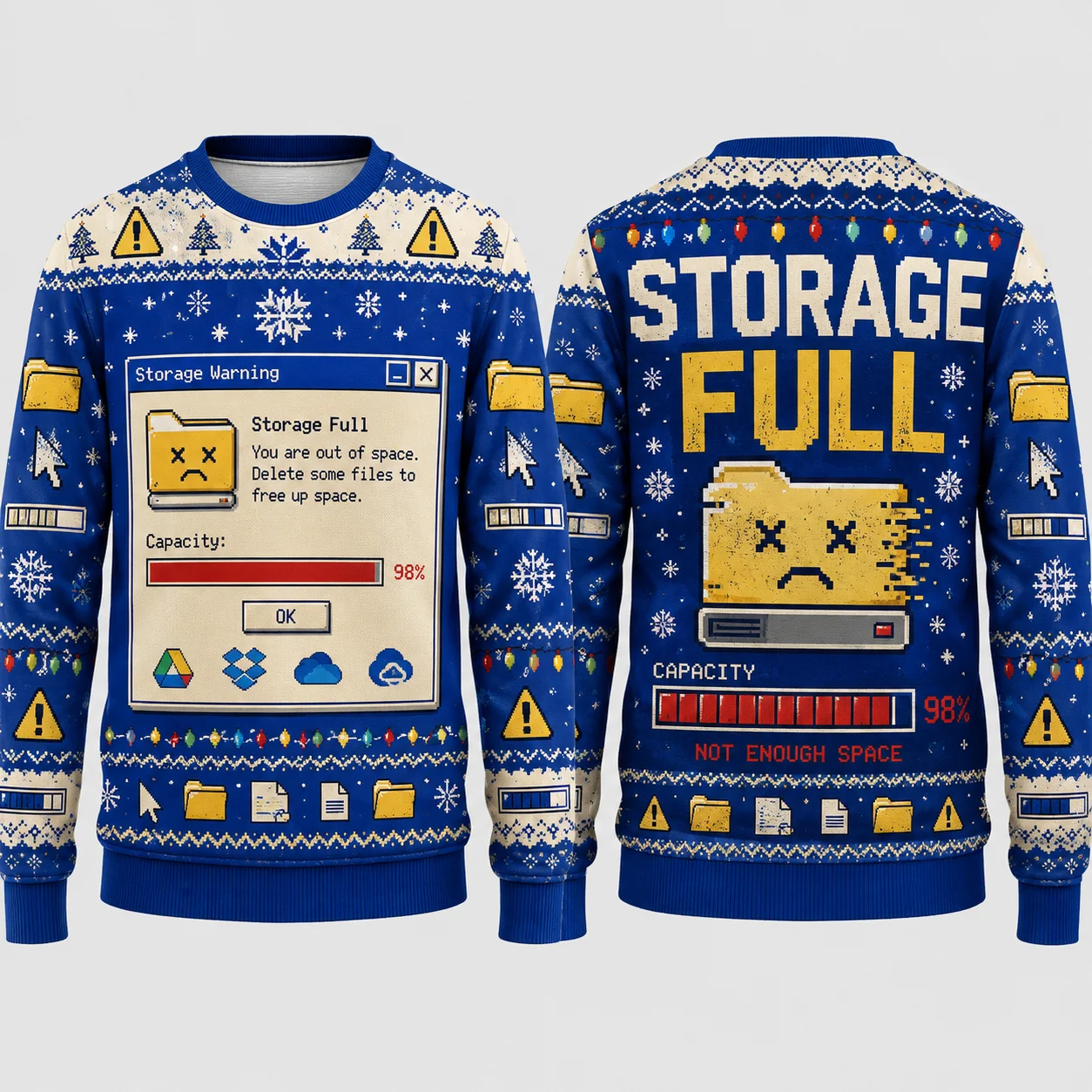 Ugly Christmas Sweater Funny IT Computer Error Crewneck Sweatshirt Polyester 3D Graphic Pullover Xmas Holiday Top Men Women