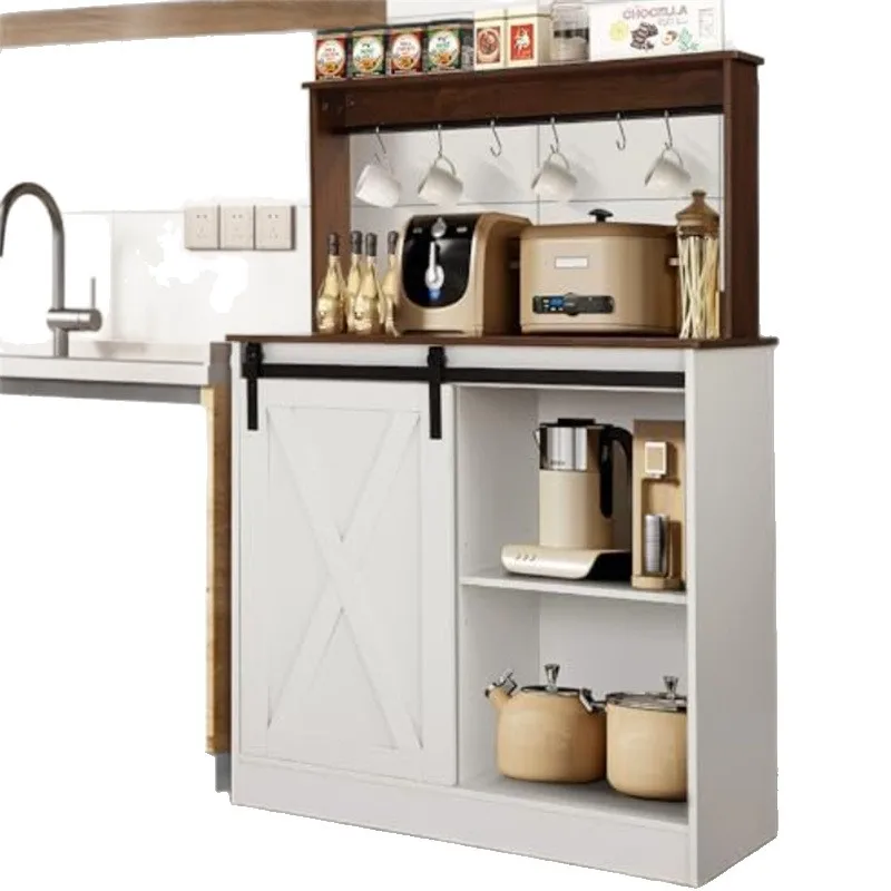 

50 with sliding barn door white 6-hook farmhouse coffee bar wall cabinet