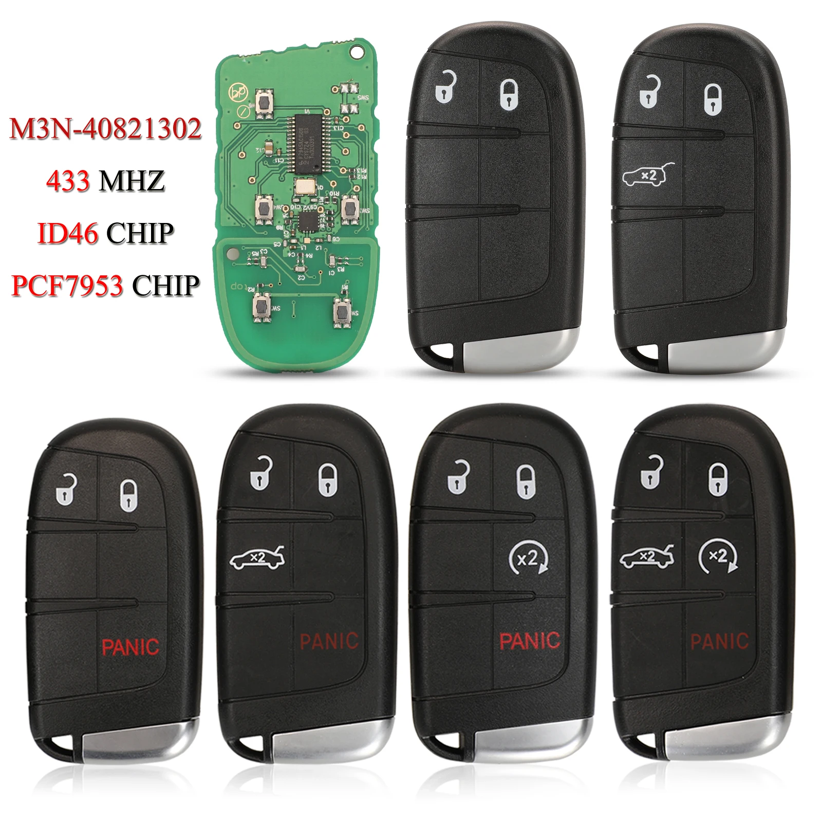 jingyuqin 5PCS/Lot M3N-40821302 Remote Smart Car Key For Jeep Grand Cherokee For Dodge Durango 433Mhz ID46 PCF7953/PCF7945 Chip