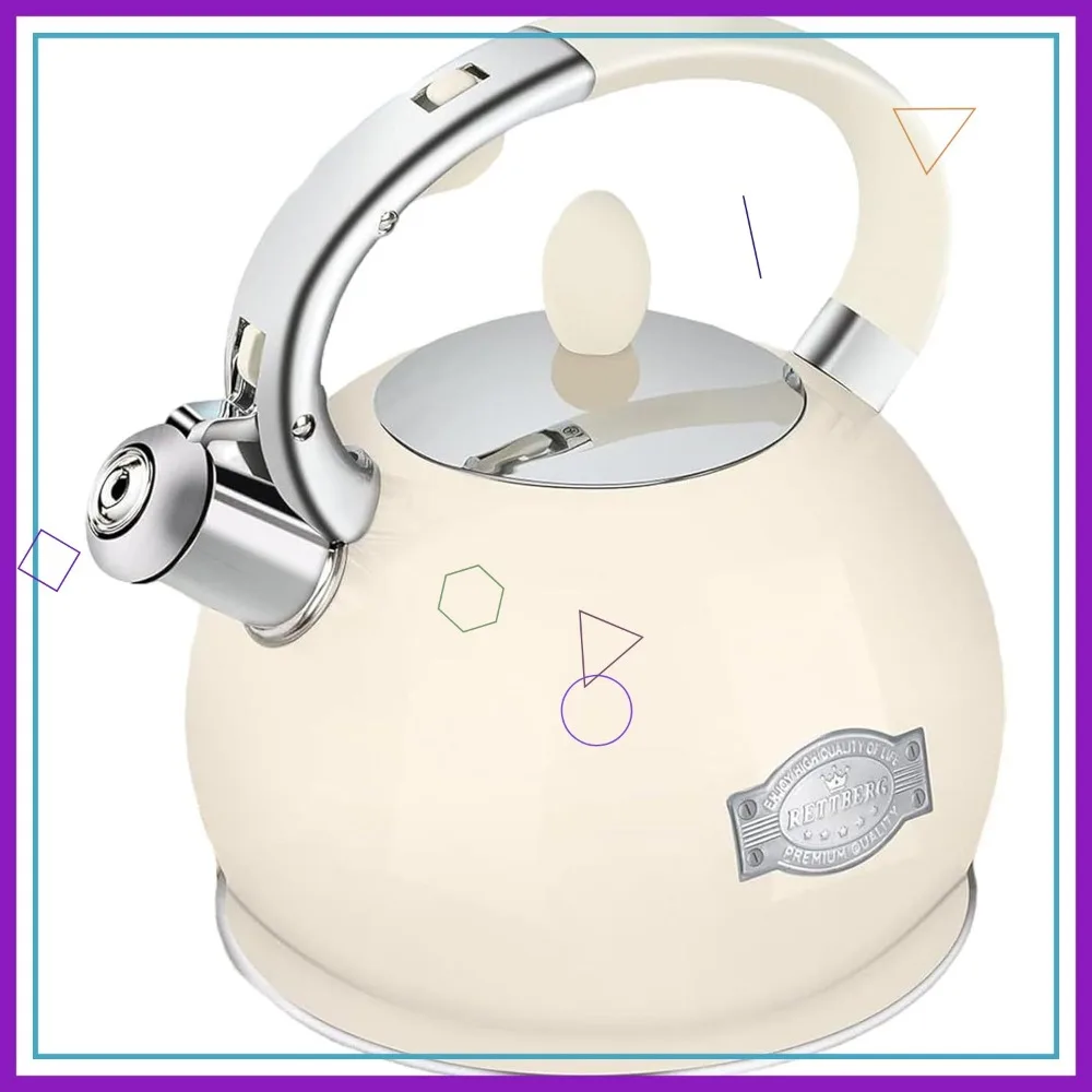

2.64 Quart Stainless Steel Whistling Tea Kettle for Stovetop Induction with Cool Touch Handle and Anti-Scald Gloves