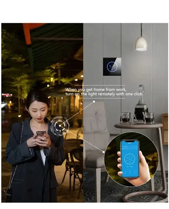 EU/UK Standard Tuya Smart WiFi Glass Panel 1/2/3 Gang Wall Light Alexa Remote Control Smart Touch Switch