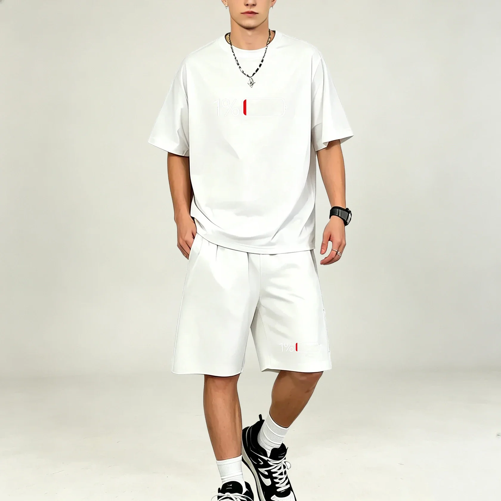 Hot Selling Men T‑Shirts Sets Quick Dry O Neck Print Tops Loose Sports Shorts Breathable T‑Shirt Set Sportswear For Males Summer view 2