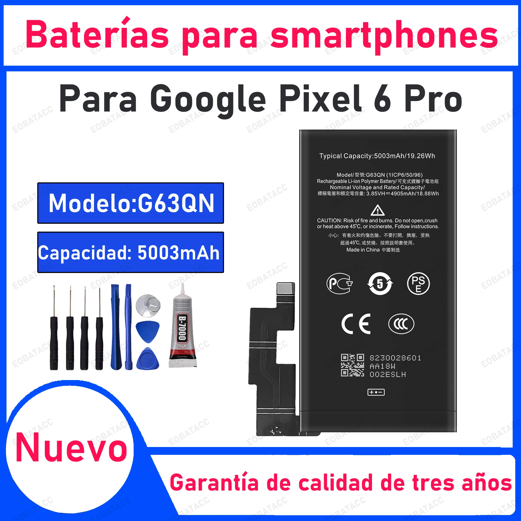 

100% New 5003mAh G63QN Battery For Google Pixel 6 Pro Replacement Bateria+Free Tools