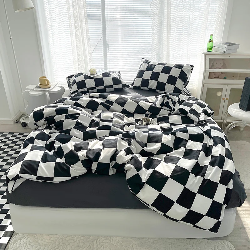 Checkerboard Bedding Comforter Set with Pillowcase bed sheet Single Full Size Bed Linen Duvet Cover Set Queen/King Double Single