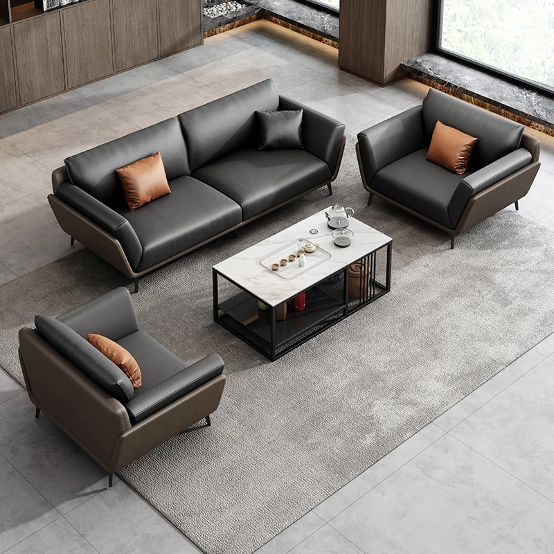 Office sofa leather simple business reception boss office meeting area leisure modern coffee table combination package