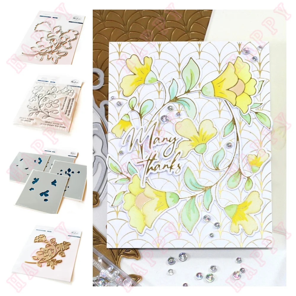 

2022 New Folk Floral Stem Cut Die Stamps Stencils Hot Foil Scrapbook Diary Decoration Diy Photo Craft Embossing Greet Card Mould