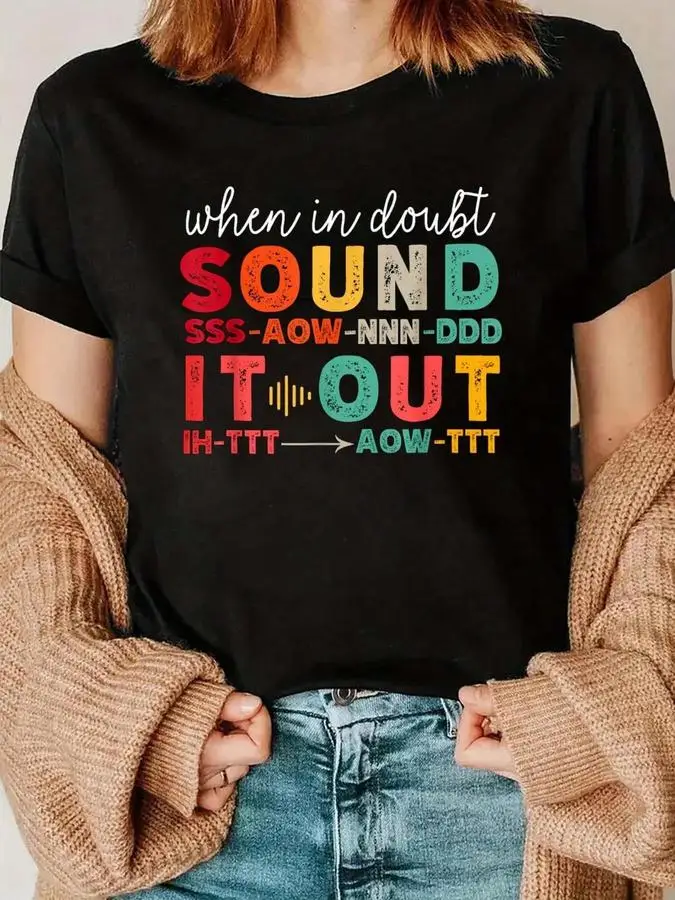 Retro Science of Reading Shirt Women Phonics Teacher Graphic Tees When In Doubt Sound It Out T-Shirt Literacy Coach Apparel Y2K