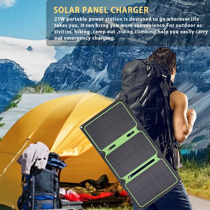 

Outdoor Foldable Solar Panel Charger, 21W Solar Charger Three Fold Single Crystal ETFE for Camping, Hiking,Travel