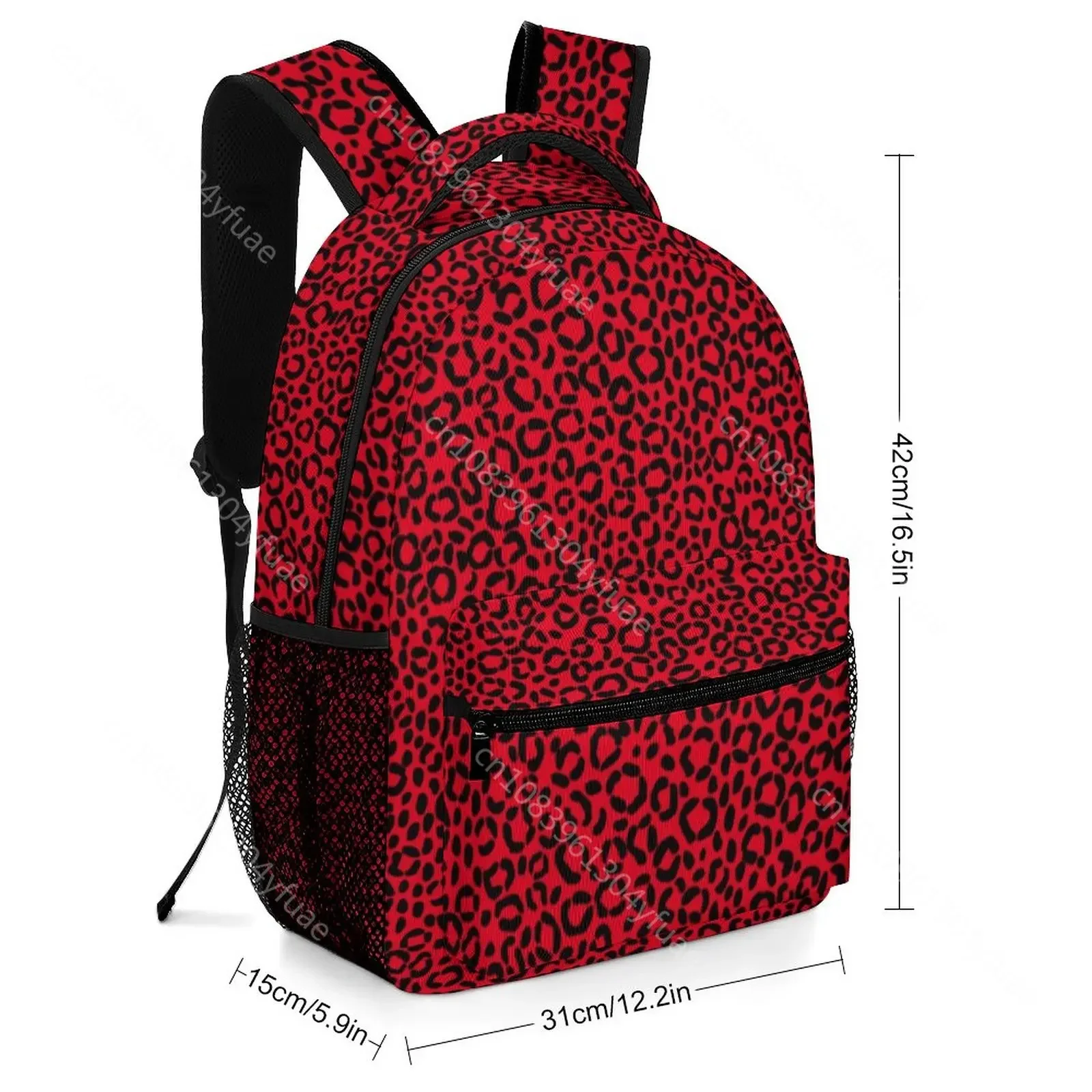 Ransel macan tutul merah dan hitam uniseks, tas punggung bepergian Motif bulu hewan, tas sekolah Tinggi bersirkulasi dengan desainer