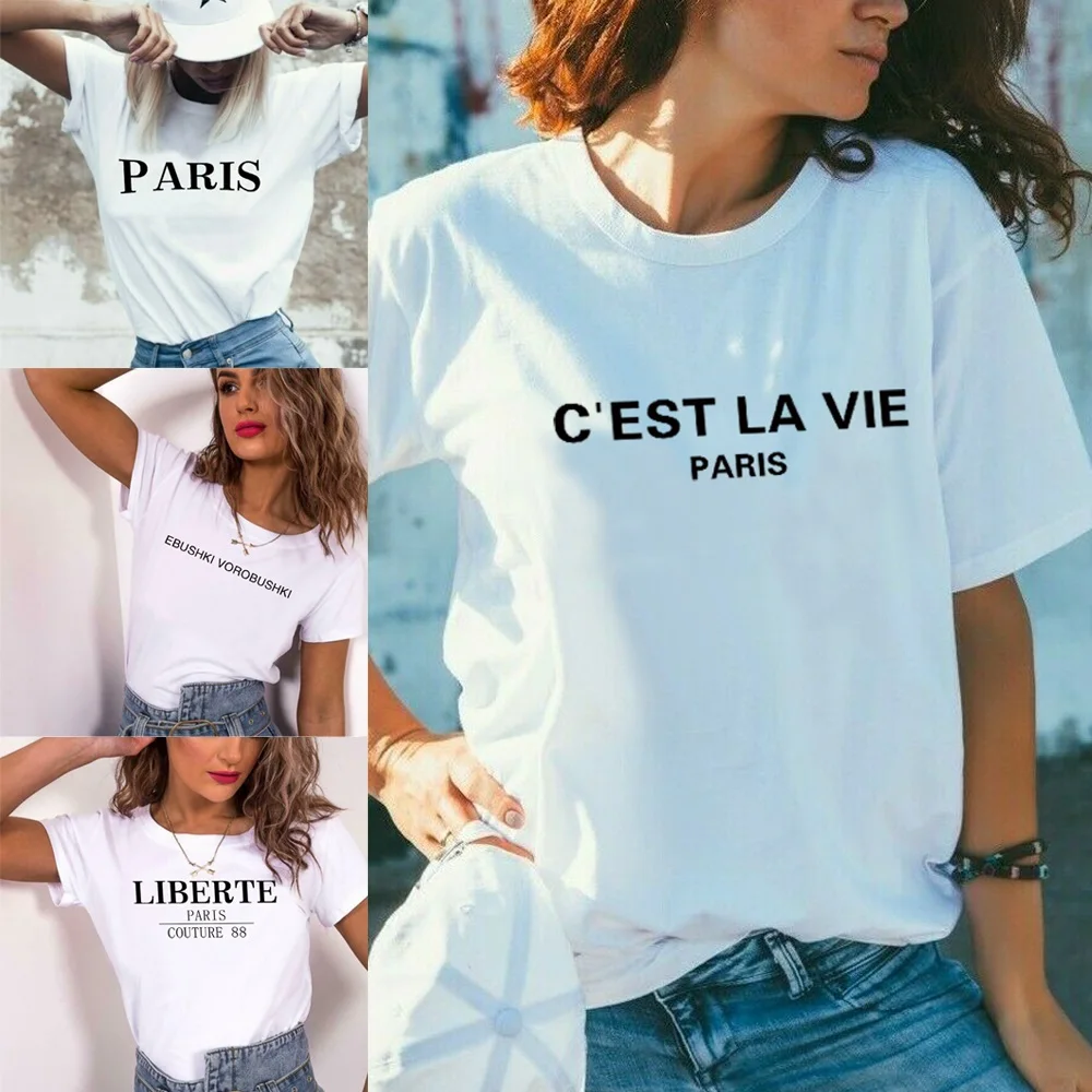 T-Shirts Women's Round Neck  Short Sleeves Simple Text Printed Summer Fashion Casual Women's T-Shirt Tops Tee