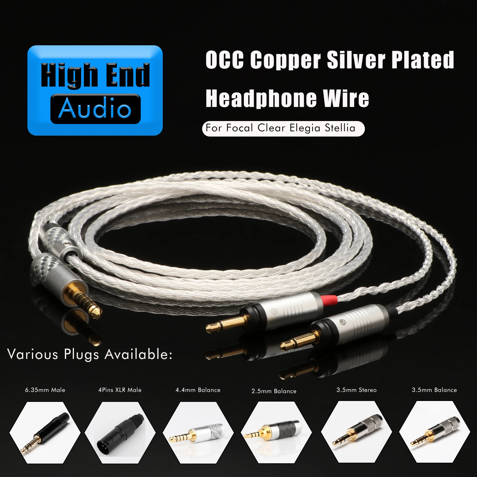 Preffair 16 Cores 7N OCC Silver plated Headphone Cable For Clear Elegia Stellia with gold plated 3.5 4.4 2.5mm 4pin XLR plug