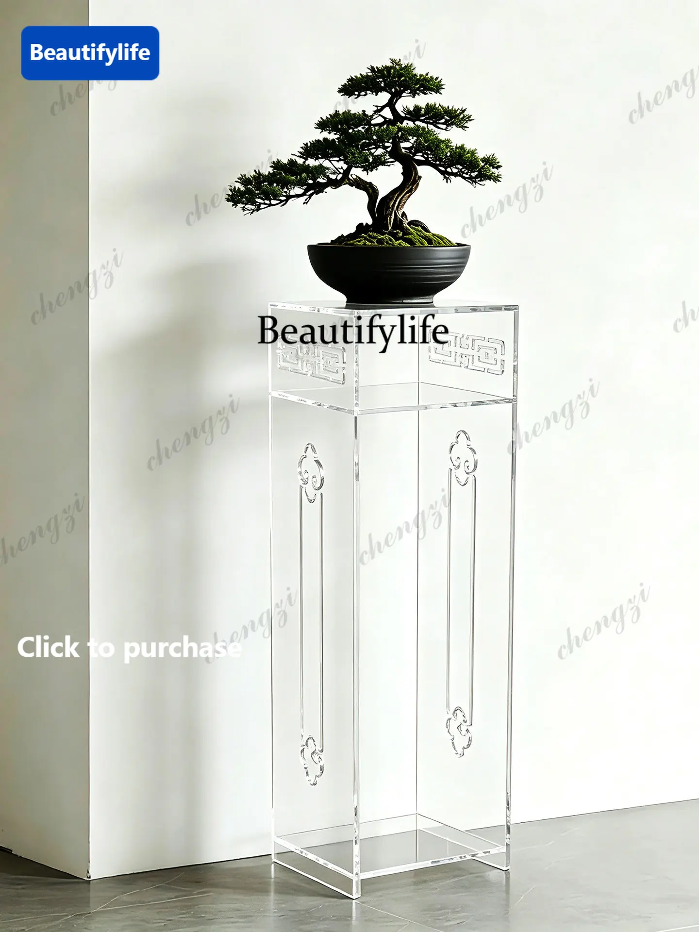 Acrylic transparent flower stand New Chinese floor-to-ceiling living room display storage Green plant flower pot stand