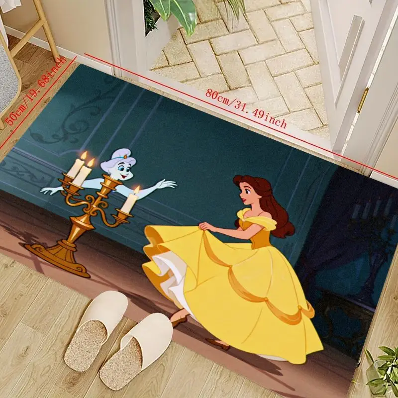 

1PC Disney Princess Belle & Lumiere Beauty and the Beast Floor Mat, Non-Slip Cartoon Area Rug for Kids Bedroom Living Room Home