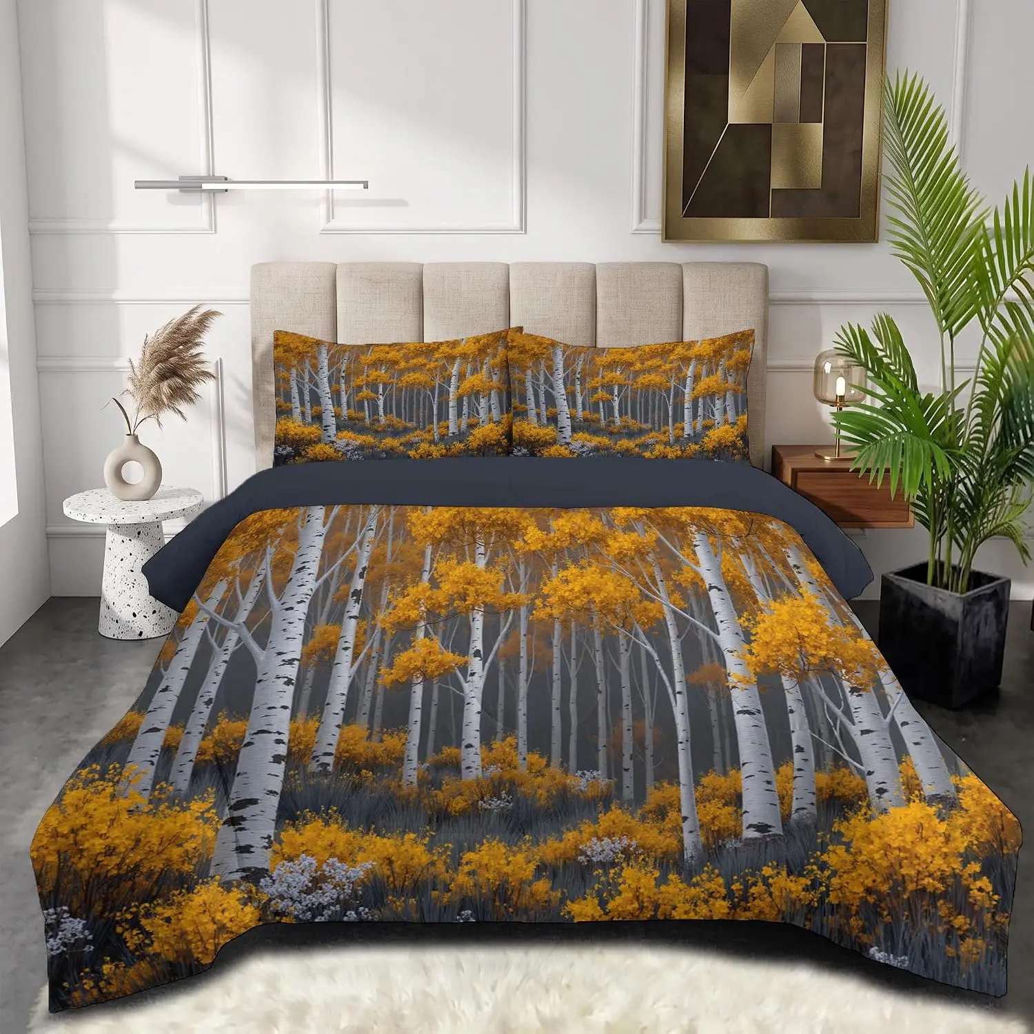Birch Forest Duvet Cover Twin Full King Size Botanical Comforter Cover Natural Landscape Bedding Set Rustic Country Quilt Cover
