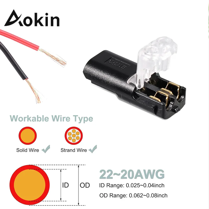 Aokin 10/20/50pcs Double-Wire Plug-in Connector Led Light Strip Connectors 2 Pin Led Strip Lights Connectors Low Voltage view 2