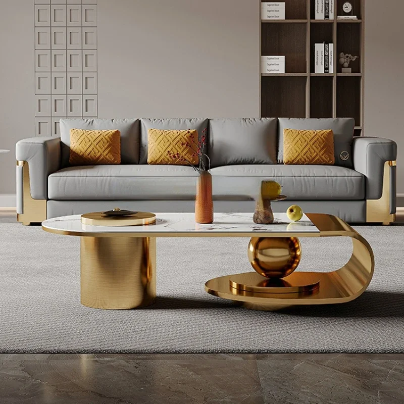 

Light luxury home living room furniture metal coffee table marble center table