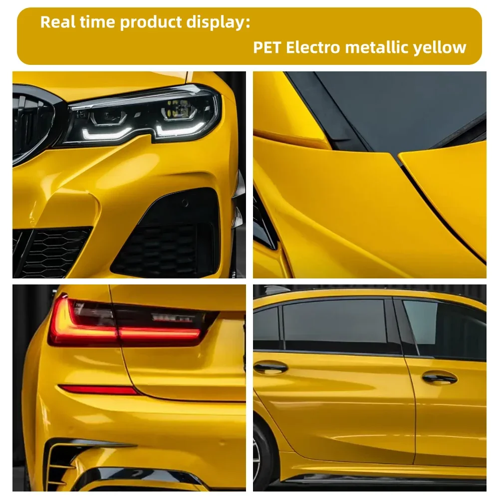 Electro Metallic Yellow Full Car Wrap Vinyl PVC PET Auto Body Sticker Color Changing Film Roll Paint Protection 1.52X18M - view 4