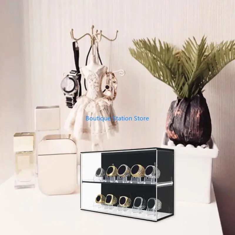 

Y55F 10 Slot Acrylic Championship Ring Wall Mount Display Case Dustproof Organizers