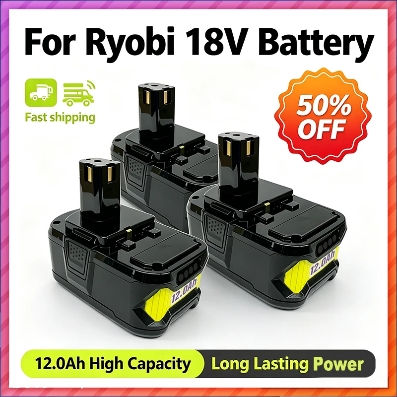 For Ryobi 18V ONE+, P108, P107, P104, P109, RB18L50, Lithium ion, Replacement Battery, High capacity, 12.0Ah, power tool Battery