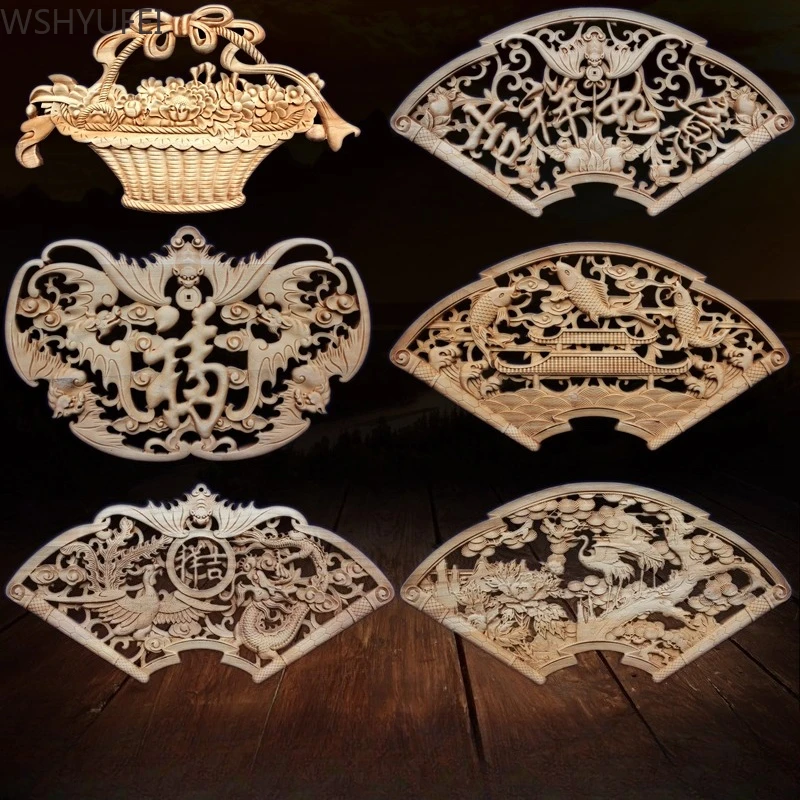 Dongyang Wood Carving Chinese Style Solid Wood Antique Decorative Painting Fan Shaped Camphor Wood Carving Hanging Wall