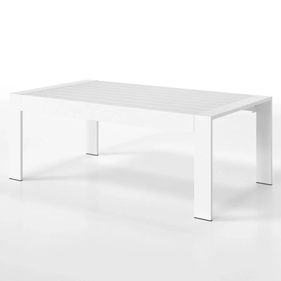 All-Weather Aluminum Outdoor Coffee Table Modern Rectangle Patio Table White