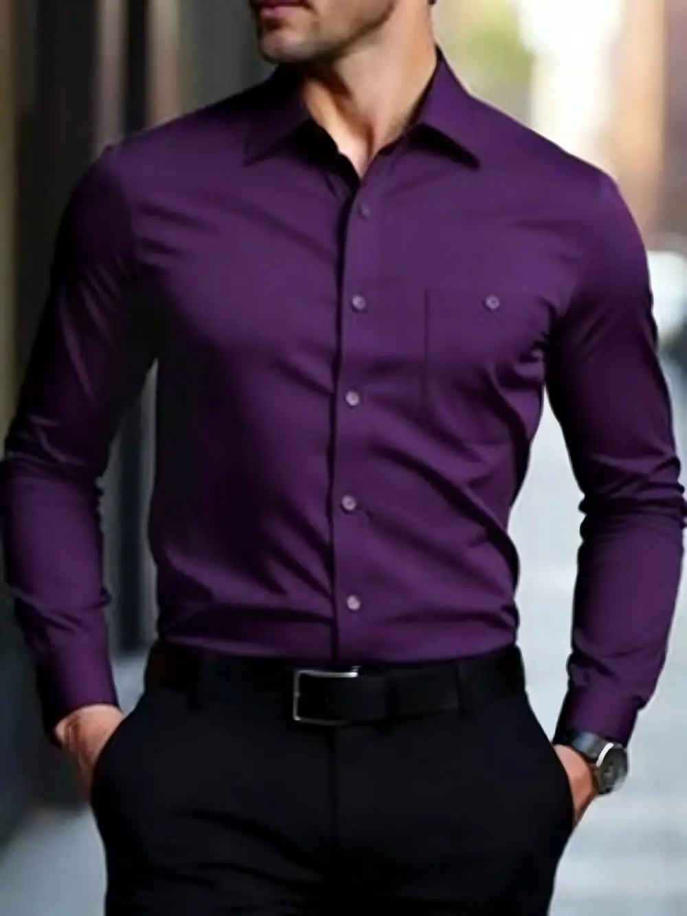 2025 Men's Casual Multifunctional Long Sleeved Wrinkle Free Solid Color Elastic Wrinkle Free Formal Shirt, Business Casual Butto
