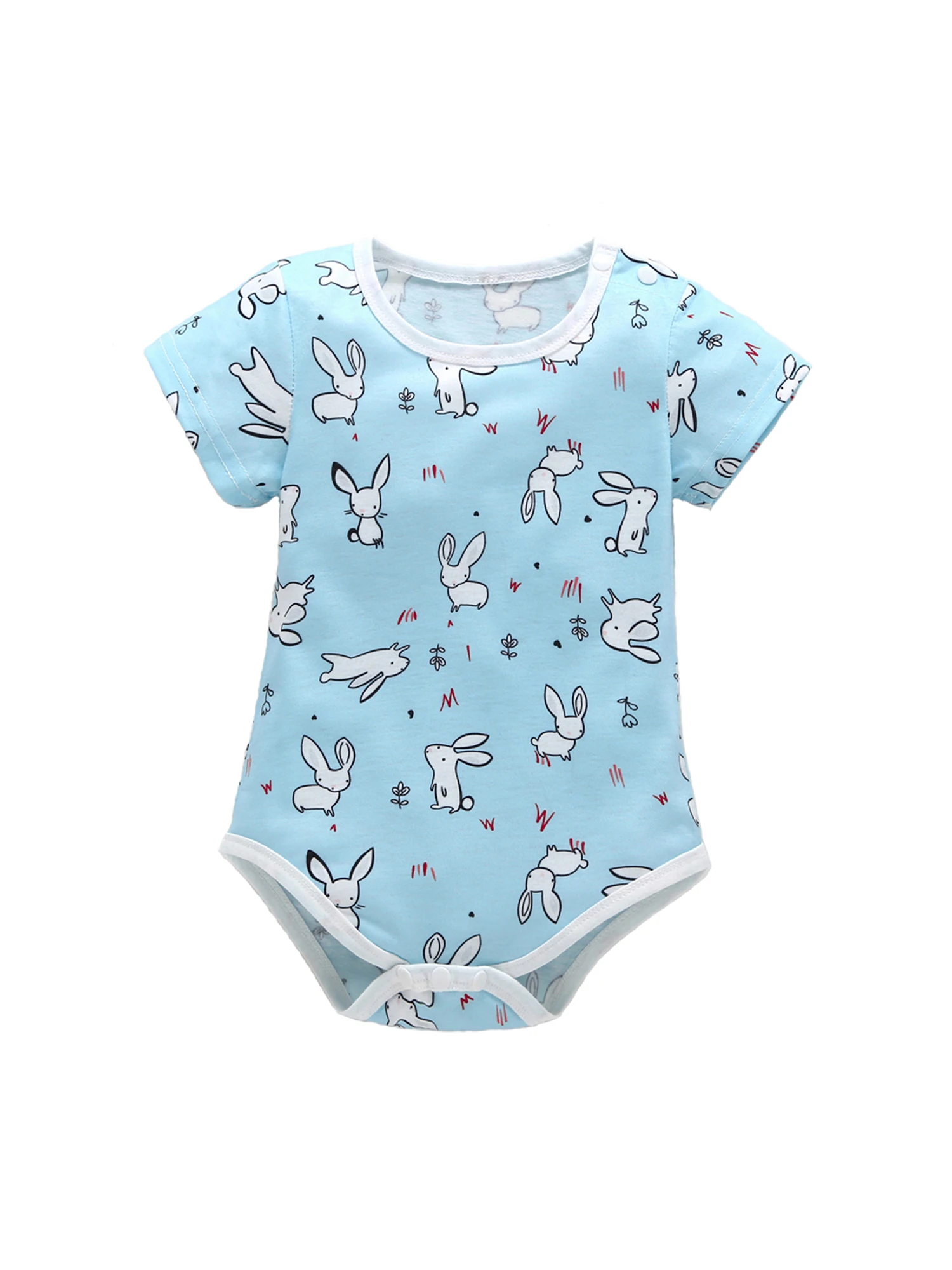Baby's Romper, Cartoon Bunny Print Short Sleeve Round Neck Bodysuit 1-piece Suit for Birthday Party